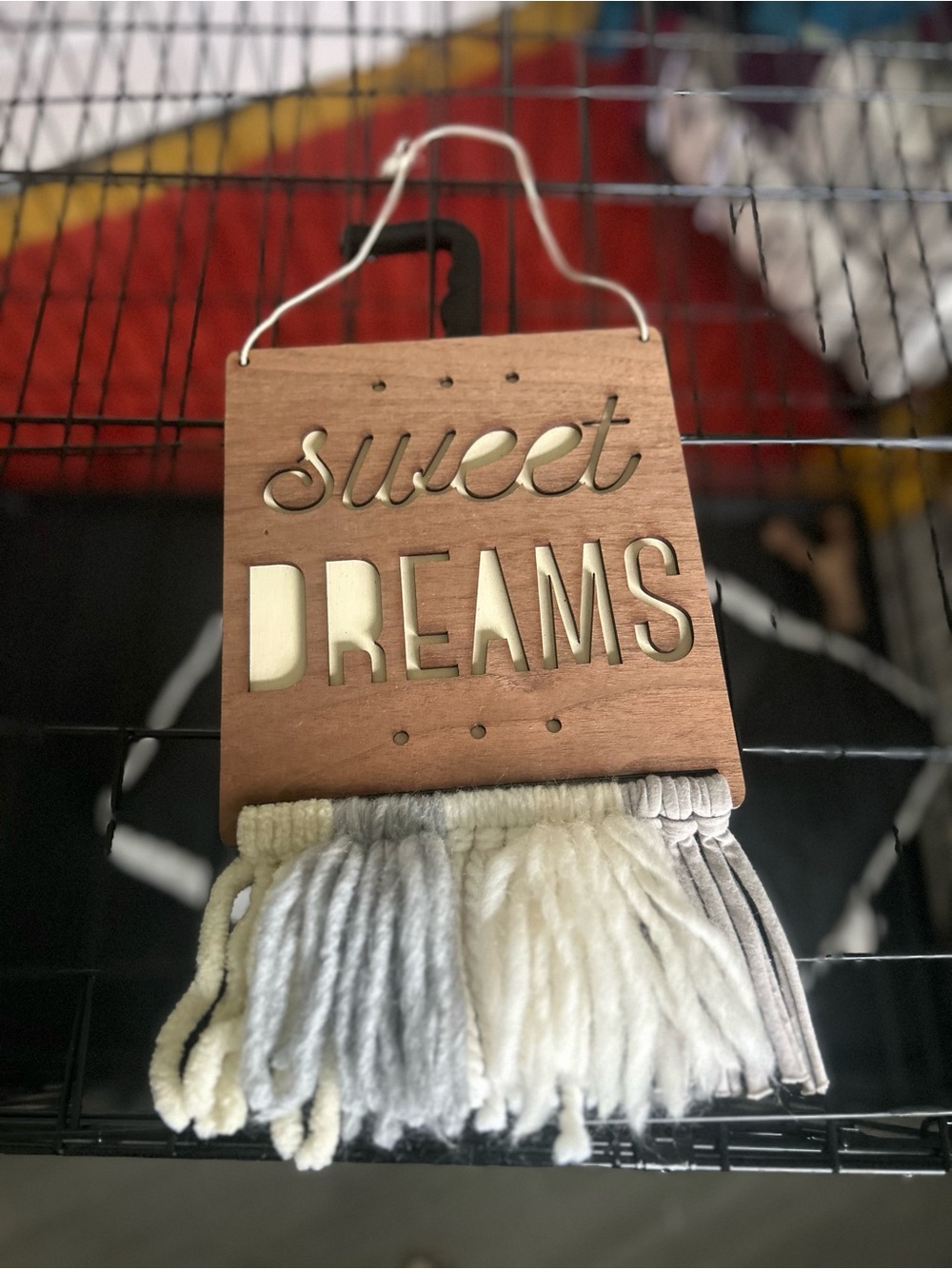 Sweet Dreams Wooden Wall Hanging - Cream & Light Gray